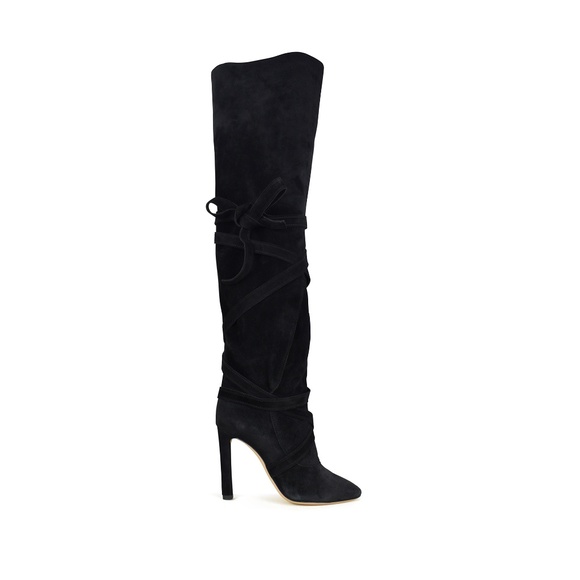 YSL Saint Laurent Cachemere Suede Thigh High Lace Wrap Boots Nero Black EU37 - Picture 2 of 10